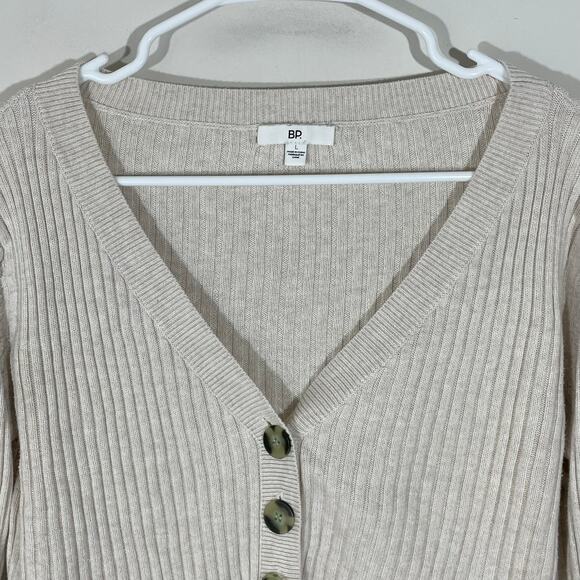 BP Nordstrom Button Front Knit Ribbed Cardigan Womens Size Large Cream Beige - Picture 2 of 4